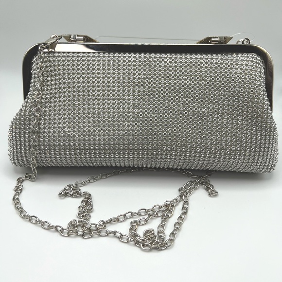 Silver Rhinestone Mesh Soft Evening Clutch Bag